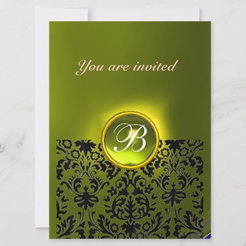 DAMASK GEM STONE MONOGRAM topaz yellow Invitation