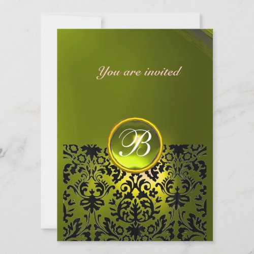 DAMASK GEM STONE MONOGRAM topaz yellow Invitation