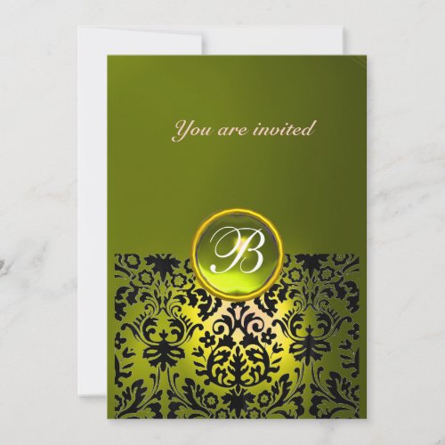 DAMASK GEM STONE MONOGRAM topaz yellow Invitation