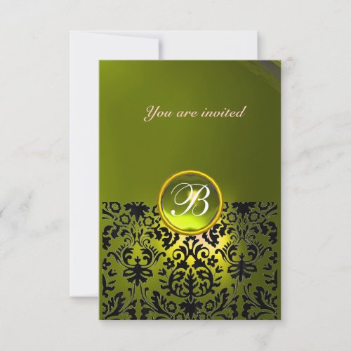 DAMASK GEM STONE MONOGRAM topaz yellow rsvp Invitation