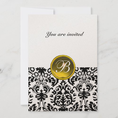 DAMASK GEM STONE MONOGRAM topaz yellowdark gold Invitation