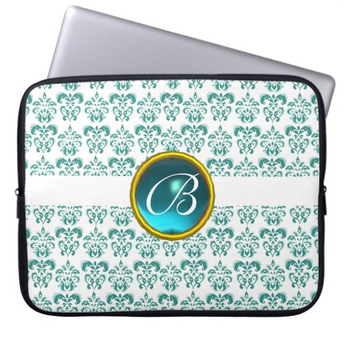 DAMASK GEM STONE MONOGRAM white blue Laptop Sleeve