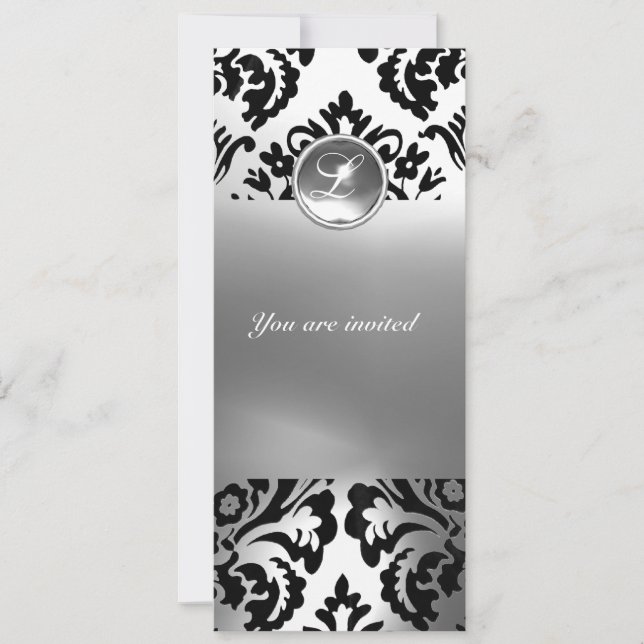 DAMASK GEM STONE MONOGRAM white Invitation (Front)
