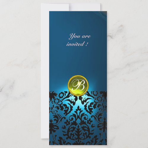 DAMASK GEM STONE MONOGRAM  yellow blueteal Invitation