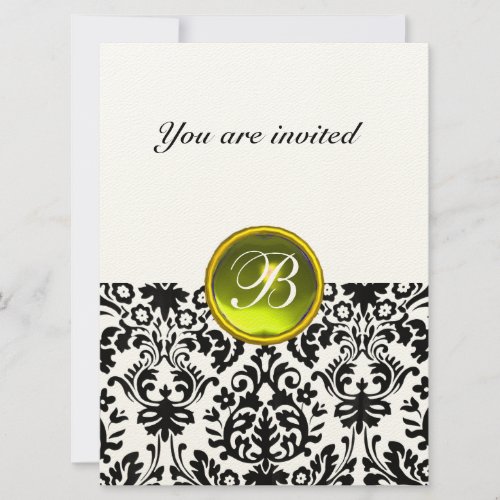 DAMASK GEM STONE MONOGRAM  yellow felt Invitation