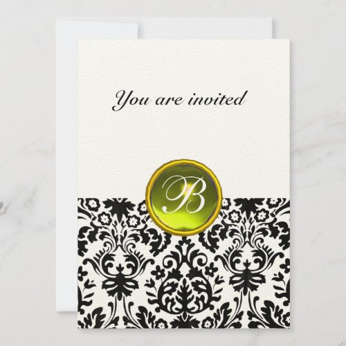 DAMASK GEM STONE MONOGRAM  yellow felt Invitation