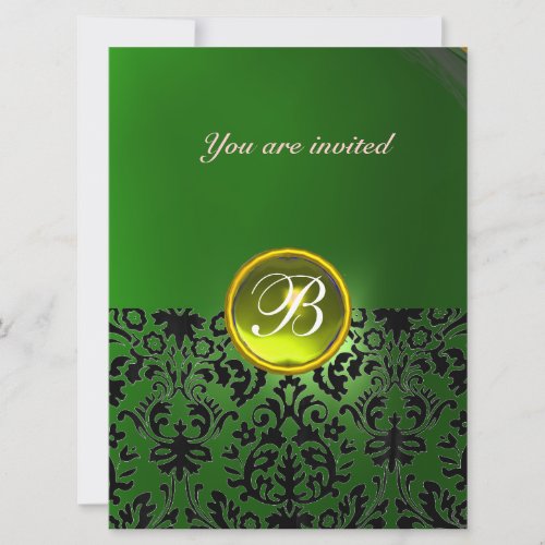 DAMASK GEM STONE MONOGRAM  yellow green Invitation