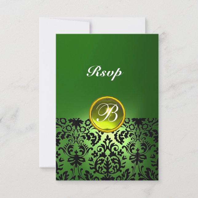 DAMASK GEM STONE MONOGRAM Yellow Green Rsvp (Front)
