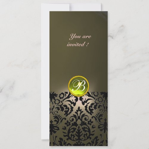 DAMASK GEM STONE MONOGRAM  yellow grey Invitation