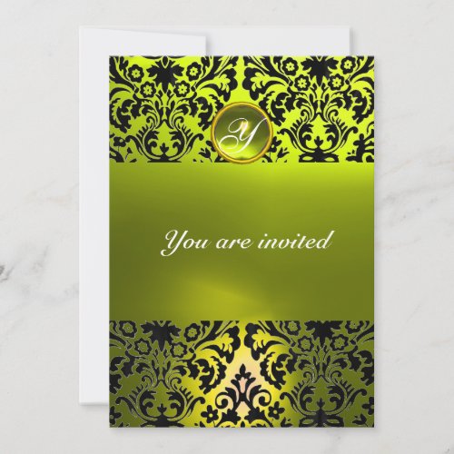 DAMASK GEM STONE MONOGRAM yellow Invitation