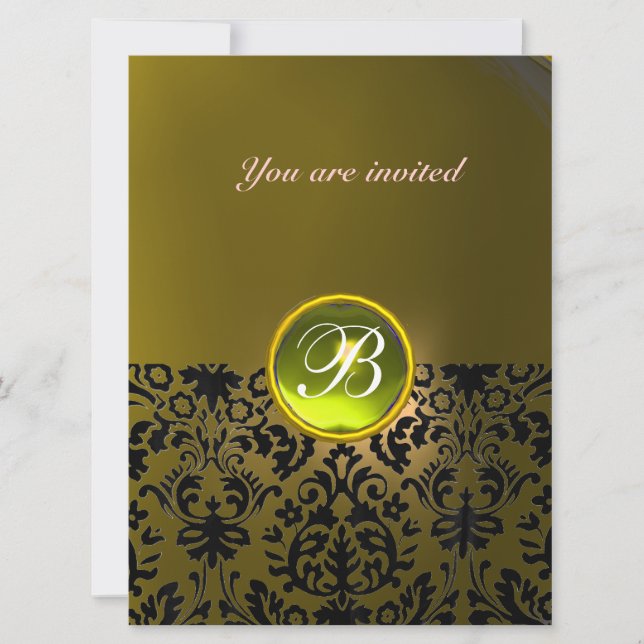 DAMASK GEM STONE MONOGRAM  yellow Invitation (Front)