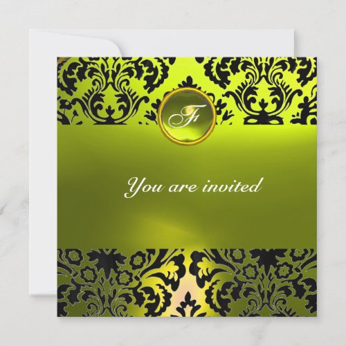 DAMASK GEM STONE MONOGRAM yellow Invitation