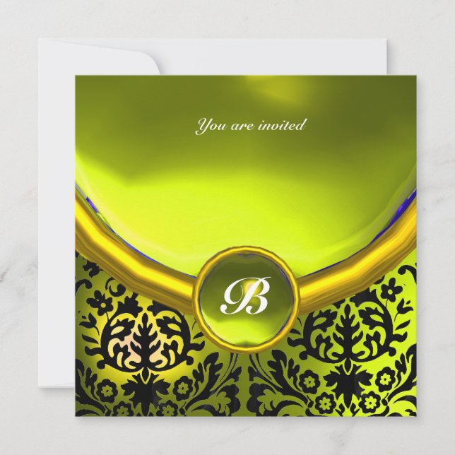 DAMASK GEM STONE MONOGRAM yellow Invitation (Front)