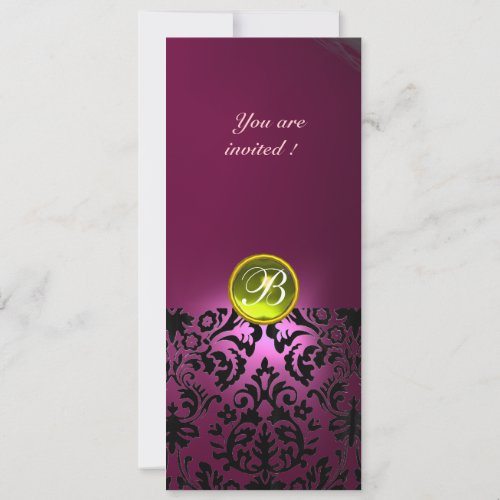 DAMASK GEM STONE MONOGRAM  yellow pink Invitation