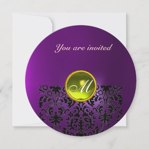 DAMASK GEM STONE MONOGRAM  yellow purple Invitation