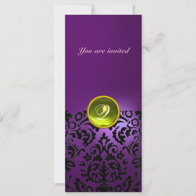 DAMASK GEM STONE MONOGRAM  yellow purple Invitation (Front)