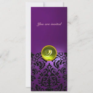 DAMASK GEM STONE MONOGRAM yellow purple Invitation