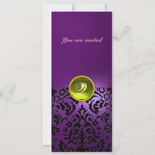 DAMASK GEM STONE MONOGRAM  yellow purple Invitation