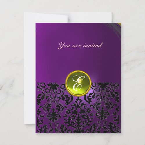 DAMASK GEM STONE MONOGRAM  yellow purple Invitation