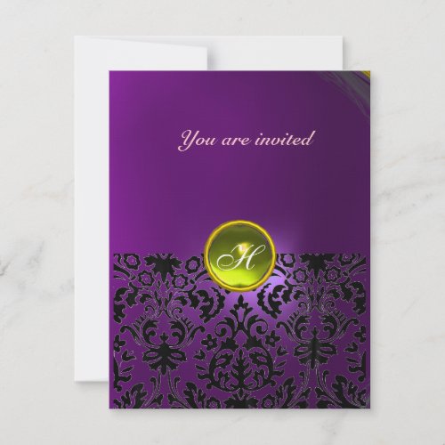 DAMASK GEM STONE MONOGRAM  yellow purple Invitation