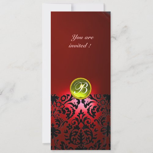 DAMASK GEM STONE MONOGRAM  yellow red Invitation