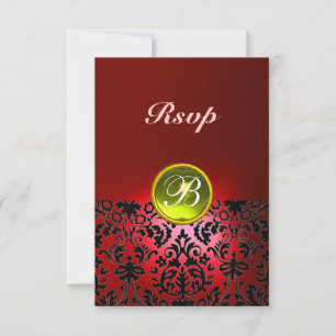 DAMASK GEM STONE MONOGRAM  Yellow Red Rsvp Card
