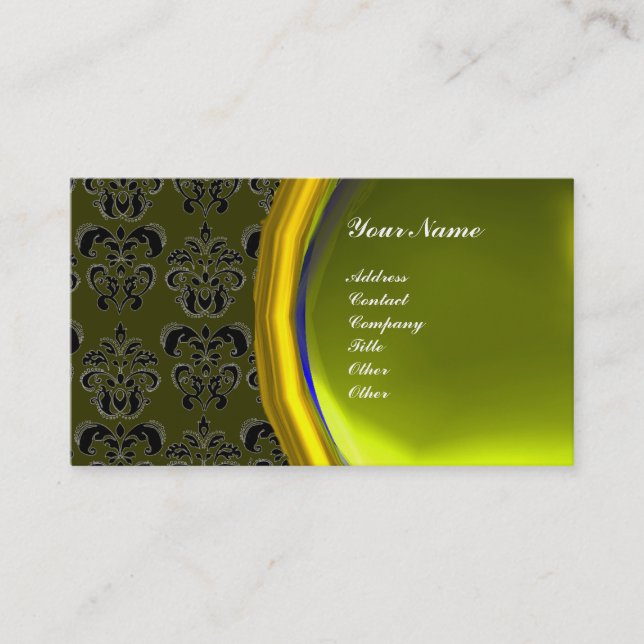 DAMASK GEM STONE MONOGRAM,yellow topaz ,violet Business Card (Front)
