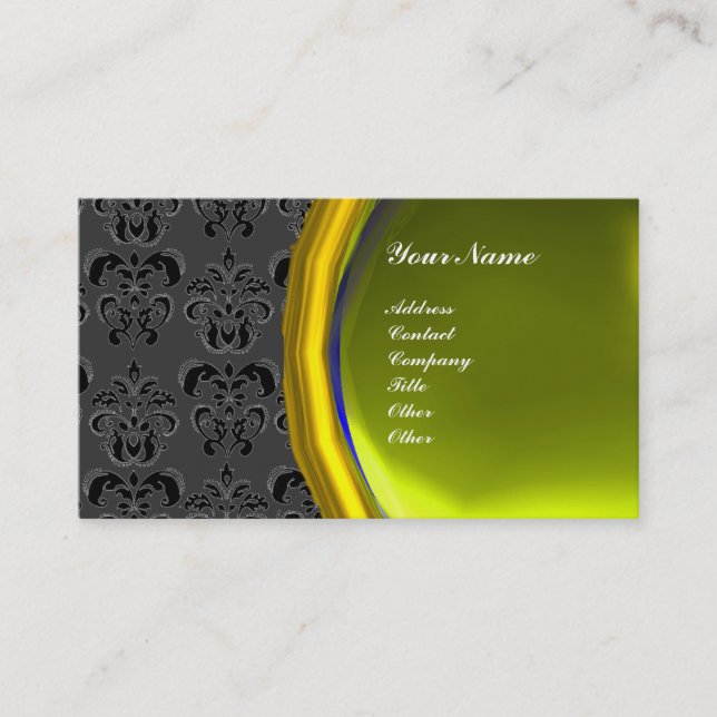 DAMASK GEM STONE MONOGRAM,yellow topaz ,violet Business Card (Front)