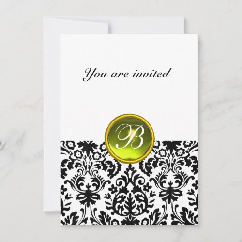 DAMASK GEM STONE MONOGRAM  yellow white rsvp Invitation