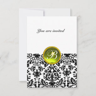 DAMASK GEM STONE MONOGRAM yellow white rsvp Invitation