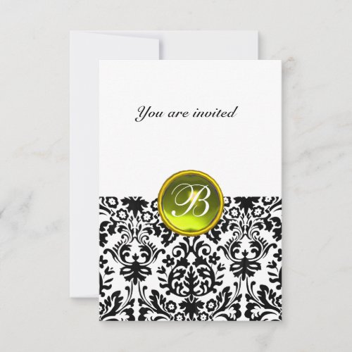 DAMASK GEM STONE MONOGRAM  yellow white rsvp Invitation