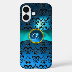 DAMASK GIRLY MONOGRAM blue ribbon iPhone 16 Case