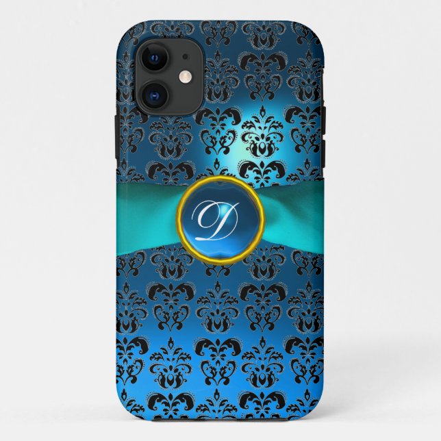 DAMASK GIRLY MONOGRAM  blue ribbon Case-Mate iPhone Case (Back)