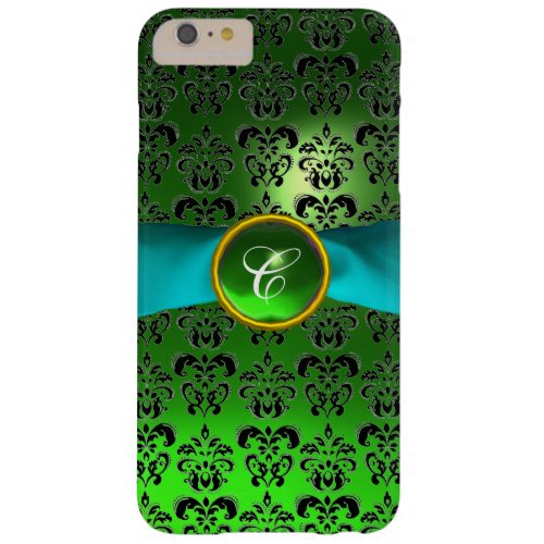 DAMASK GIRLY MONOGRAM green aqua blue ribbon Barely There iPhone 6 Plus Case