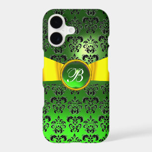 DAMASK GIRLY MONOGRAM green gold yellow ribbon iPhone 17 Case