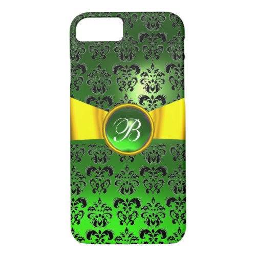 DAMASK GIRLY MONOGRAM green gold yellow ribbon iPhone 87 Case