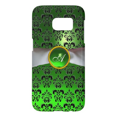 DAMASK GIRLY MONOGRAM green white ribbon Samsung Galaxy S7 Case