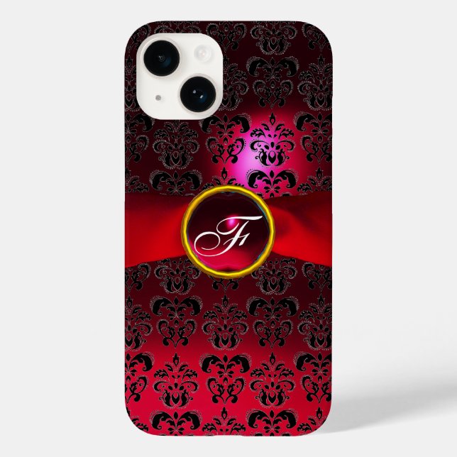 DAMASK GIRLY MONOGRAM red burgundy  ribbon Case-Mate iPhone Case (Back)