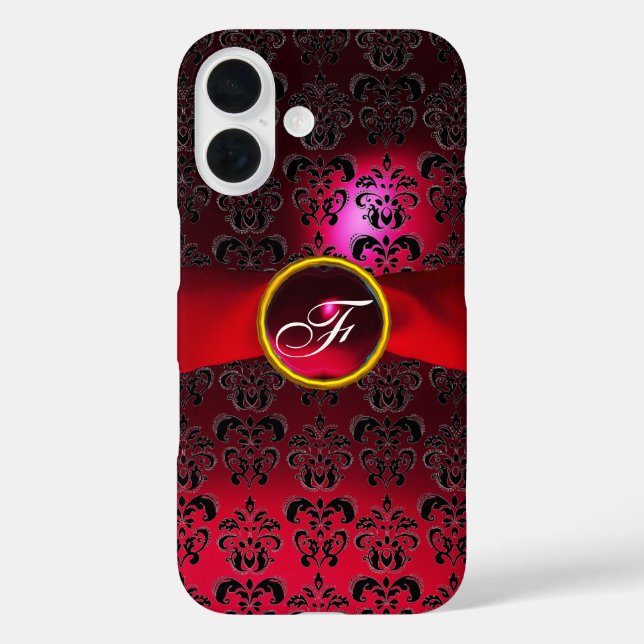 DAMASK GIRLY MONOGRAM red burgundy  ribbon Case-Mate iPhone Case (Back)