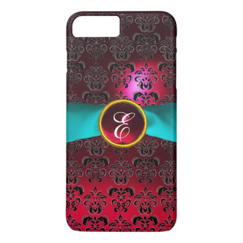 DAMASK GIRLY MONOGRAM red burgundy white ribbon iPhone 8 Plus7 Plus Case