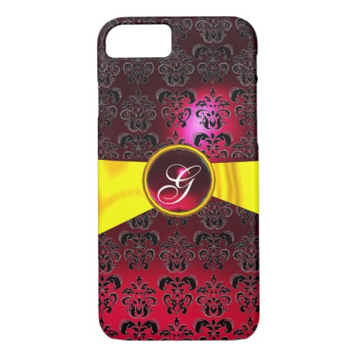 DAMASK GIRLY MONOGRAM red gold yellow  ribbon iPhone 87 Case