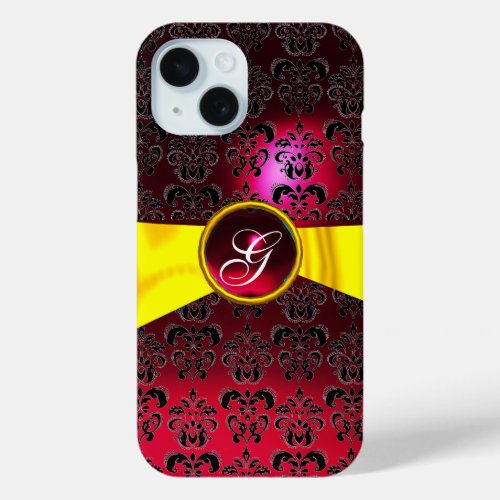 DAMASK GIRLY MONOGRAM red gold yellow  ribbon iPhone 15 Case