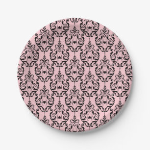 Damask Glam Black Cat Halloween Paper Plate