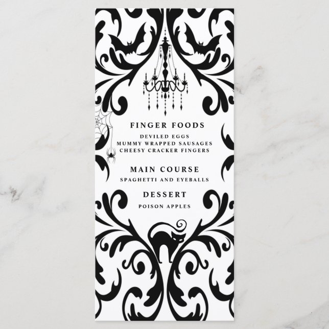 Damask Glam Halloween Dinner Party  Menu (Front)