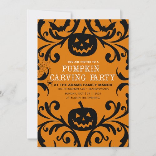 Damask Glam Halloween Pumpkin Carving Invitation