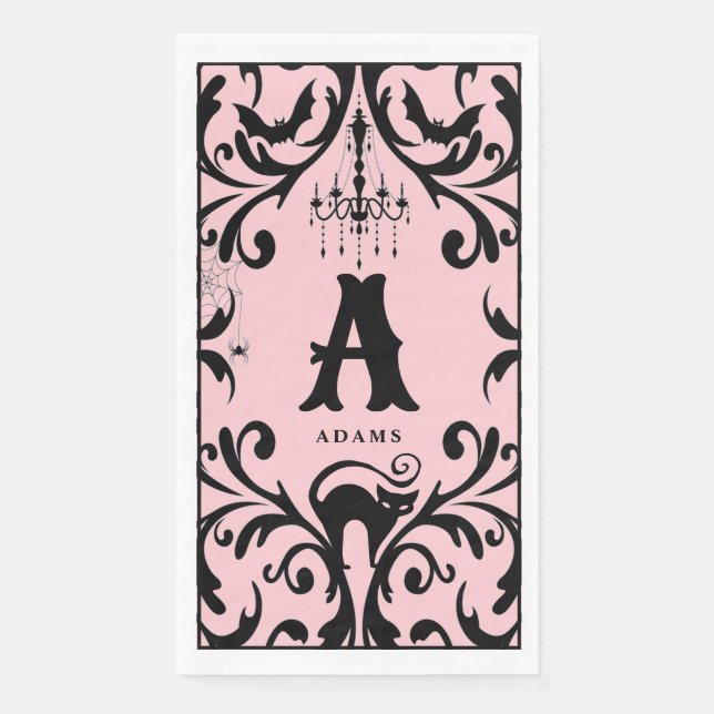 Damask Glam Monogram Halloween  Paper Guest Towels (Front)