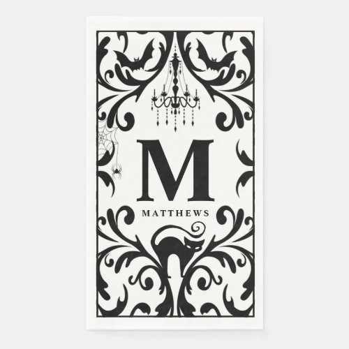 Damask Glam Monogram Halloween  Paper Guest Towels