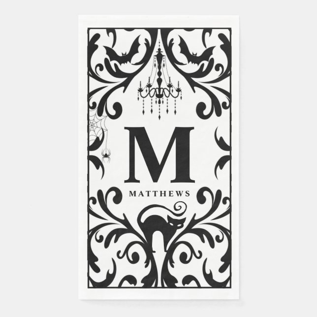 Damask Glam Monogram Halloween  Paper Guest Towels (Front)