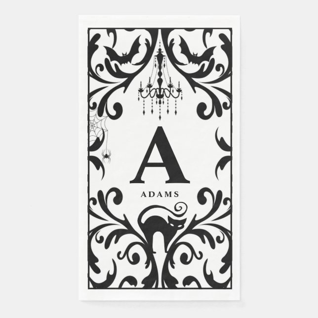 Damask Glam Monogram Halloween  Paper Guest Towels (Front)