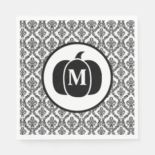 Damask Glam Monogram Halloween Pumpkin Napkins